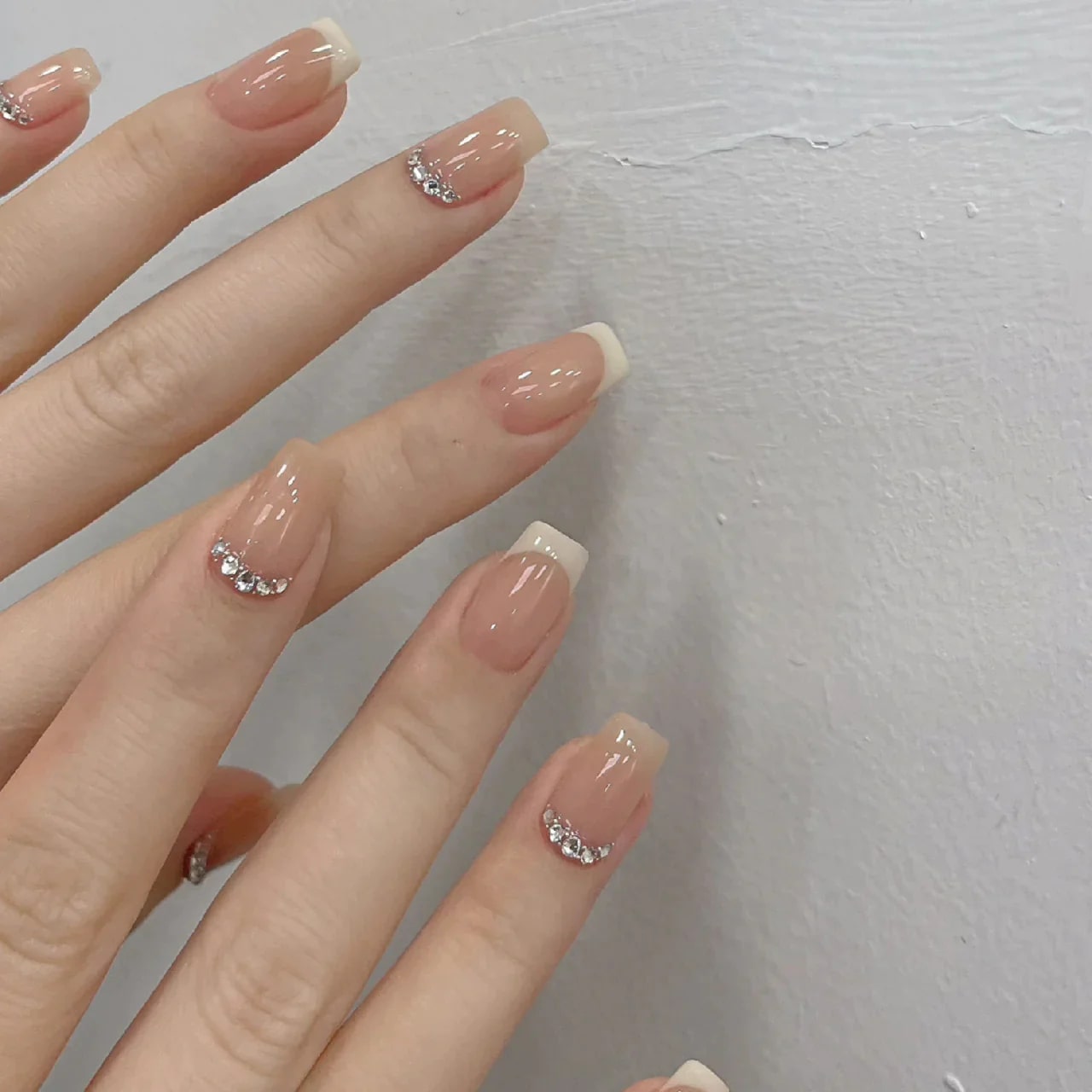 French Tip with Diamond Decors Press-On Nails