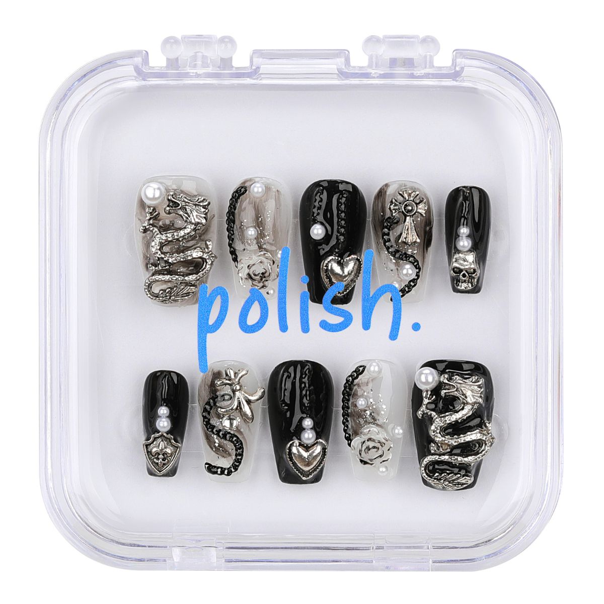 Silver Noir 3D Press-On Nails