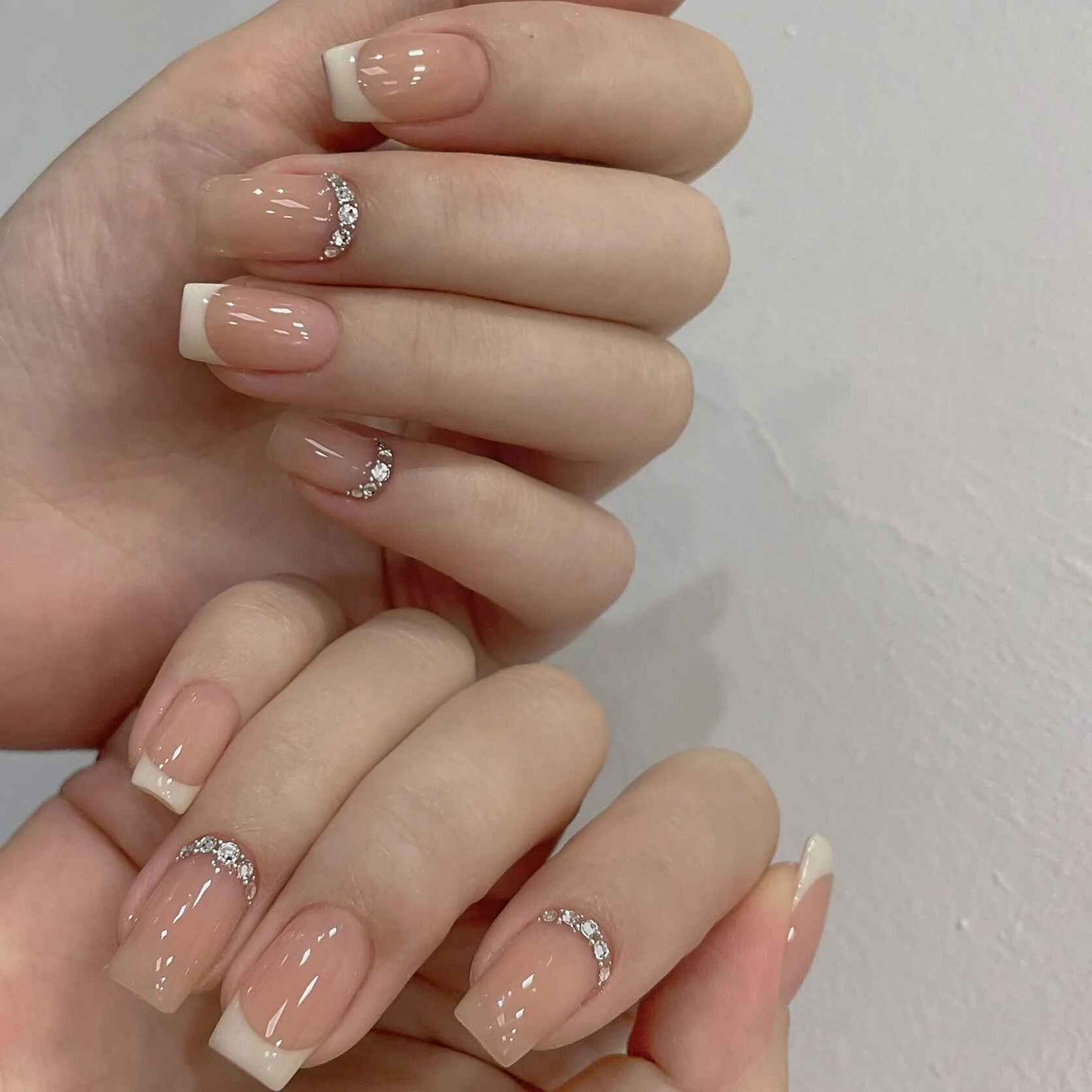 French Tip with Diamond Decors Press-On Nails