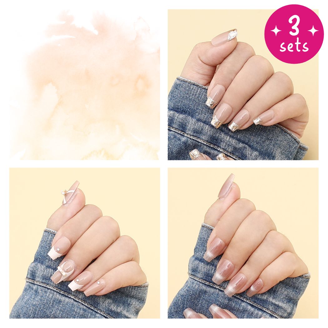 Nude Whispers 3 Sets Press-On Nails