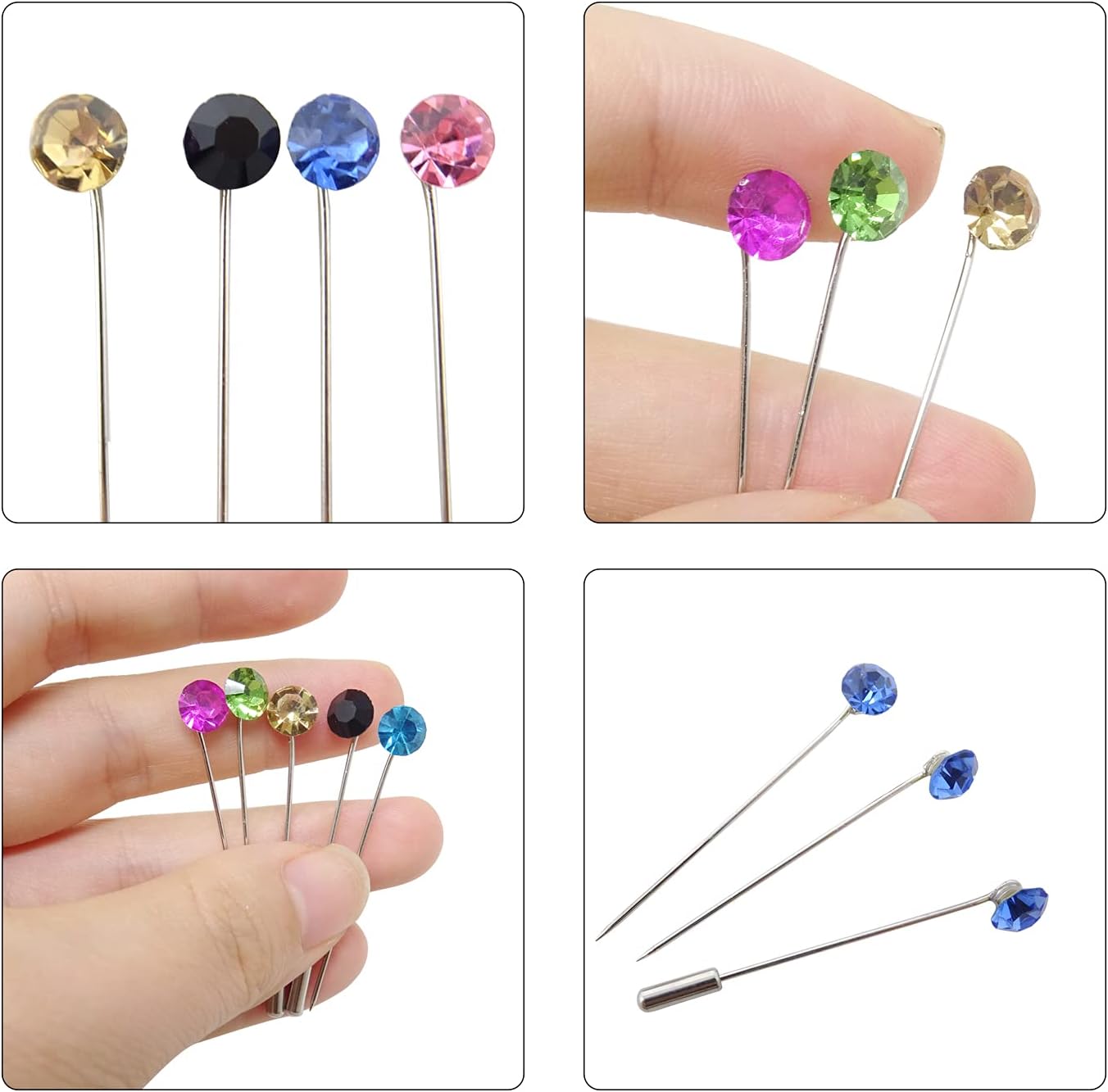 30PCS Hijab Pins with Safety Caps Colorful Crystal Rhinestone