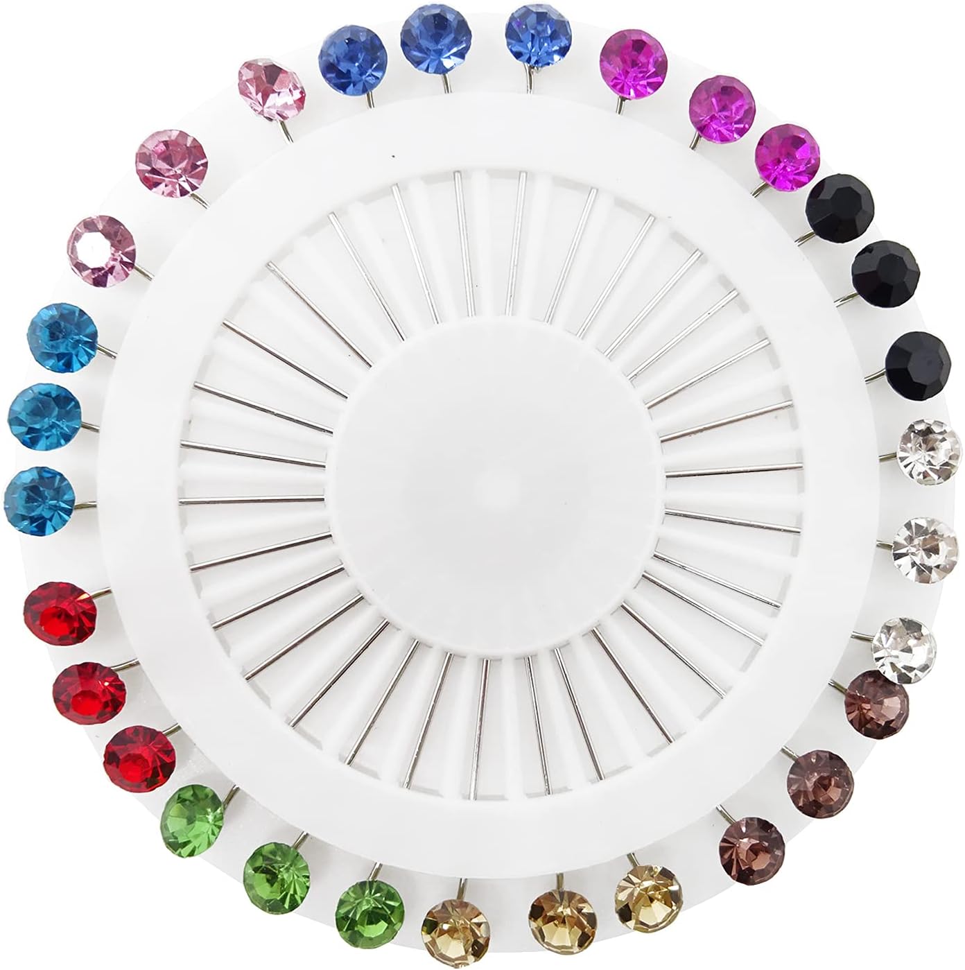 30PCS Hijab Pins with Safety Caps Colorful Crystal Rhinestone